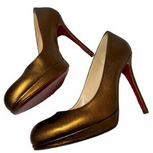 NEW CHRISTIAN LOUBOUTIN Round Toe Platform Metallic Pumps size 38